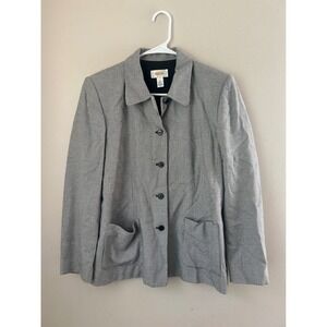 Talbots Petites Houndstooth Blazer Jacket Career Office Black White Women